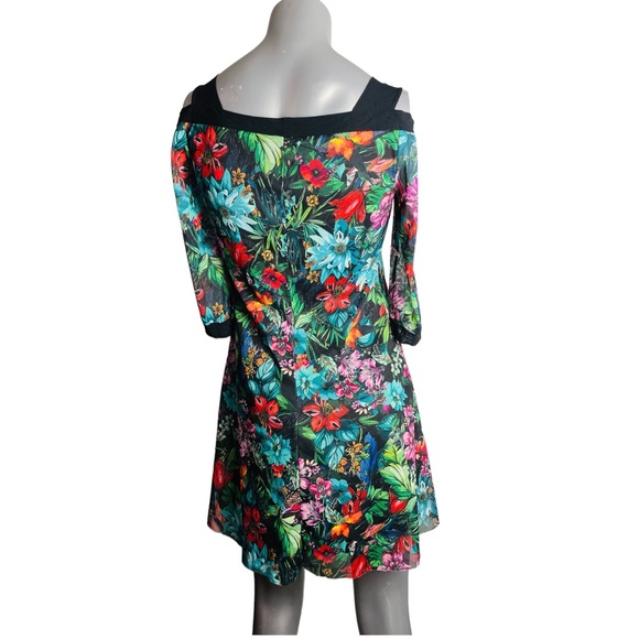 ELENA KATTAN Floral Cold Shoulder mesh Print Tunic Size S - Picture 3 of 8
